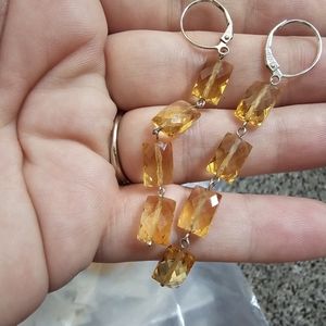 14k white gold checkerboard cut citrine earrings! These are long earrings a litt